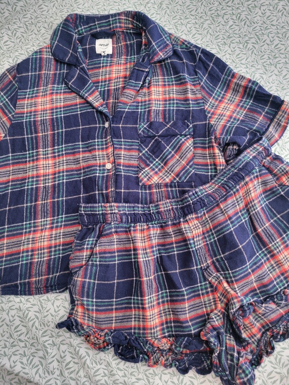 aerie Plaid Pajama Shorts Set Cotton